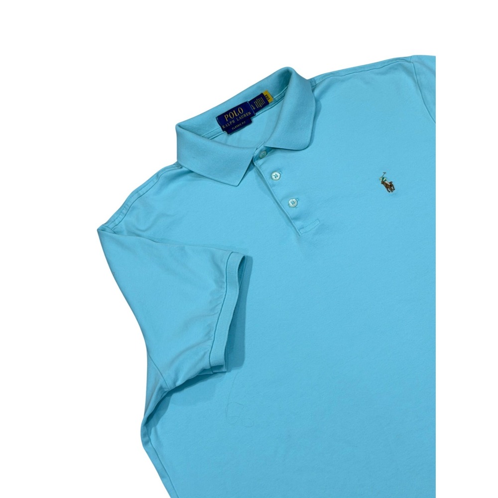 Polo Ralph Lauren Mens Classic Fit Short Sleeve Polo Shirt Aqua Blue Large L